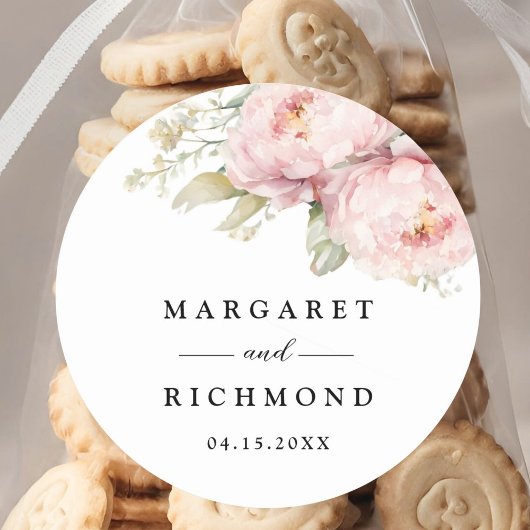 赤面ピンクエレガント牡丹ウォーター結婚カラー ラウンドシール