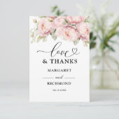 赤面ピンクエレガント牡丹結婚フローラ サンキューカード (スタンド正面)