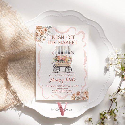 赤面ピンクオフザマーケットブライダルシャワー招待 招待状