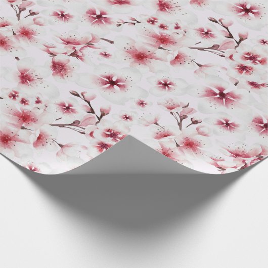 赤面ピンクオリエンタル日本のさくらんぼブロッサム ラッピングペーパー (角)