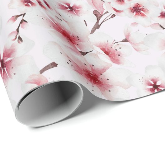 赤面ピンクオリエンタル日本のさくらんぼブロッサム ラッピングペーパー (ロールコーナー)