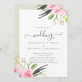 赤面ピンクオリーブクオリティバジェット結婚式招待状