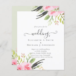 赤面ピンクオリーブクオリティバジェット結婚式招待状