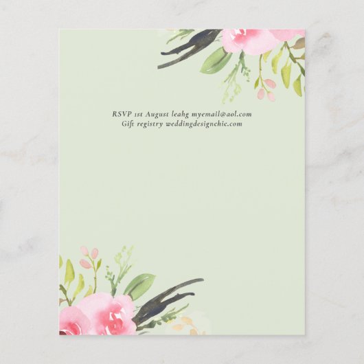 赤面ピンクオリーブ最低予算結婚式招待状 チラシ (裏面)