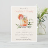 赤面ピンクオレンジウォーターカラーカクテルプールパーティー 招待状 (スタンド正面)