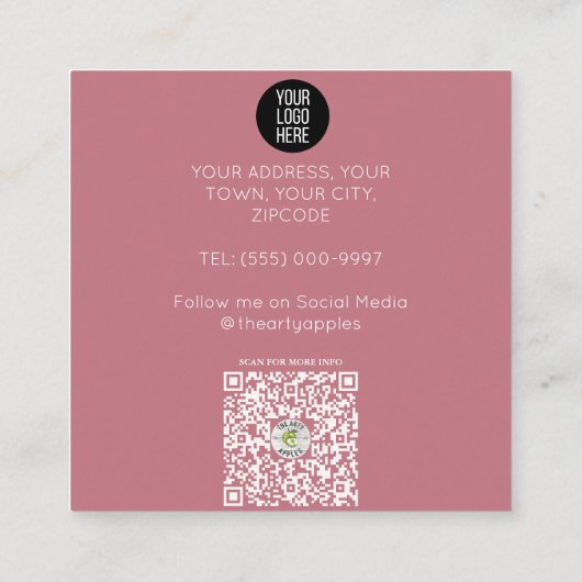 赤面ピンクオレンジSCANDIハートレインボーベビーシッター スクエア名刺 (裏面)