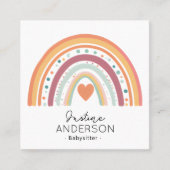 赤面ピンクオレンジSCANDIハートレインボーベビーシッター スクエア名刺 (正面)