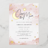 赤面ピンクオンザムーンゴールドフォイルベビーシャワー 箔招待状 (正面)