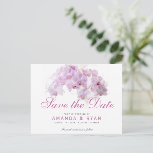 赤面ピンクオーキッドウォーターカラーフラワーフローラ結婚ズ 案内ポストカード (スタンド正面)