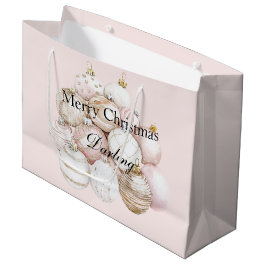 赤面ピンクオーナメントクリスマス ラージペーパーバッグ