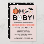 赤面ピンクオーベビーパンプキンハロウィーンベビーシャワー 招待状 (正面/裏面)