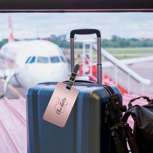 赤面ピンクカスタムのモノグラム名スクリプト ラゲッジタグ