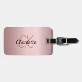赤面ピンクカスタムのモノグラム名スクリプト ラゲッジタグ (正面横)
