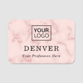 赤面ピンクカスタムの大理石のロゴ名とタイトル 名札 (正面)