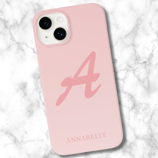 赤面ピンクカスタムモノグラム名 iPhoneケース