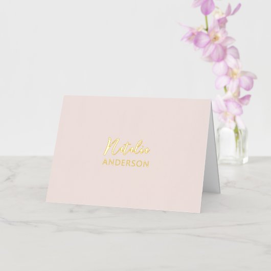 赤面ピンクカスタム文字/お名前ひな形 箔グリーティングカード (蘭)