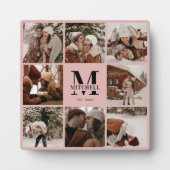 赤面ピンクカスタム色の家族の写真コラージュ | モノグラム フォトプラーク (正面)
