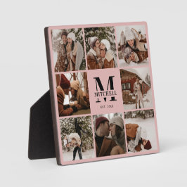 赤面ピンクカスタム色の家族の写真コラージュ | モノグラム フォトプラーク