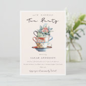 赤面ピンクカップズエイジ誕生日ティーパーティー招待状 サンキューカード (スタンド正面)
