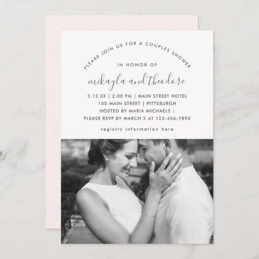 赤面ピンクカップルのシャワーフォト招待状 招待状 (正面/裏面)
