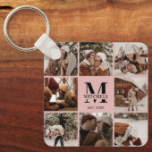 赤面ピンクカップル写真コラージュ | モノグラムギフト キーホルダー (正面)