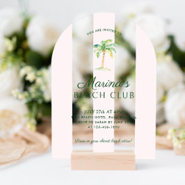 赤面ピンクカバナストライプビーチクラブ誕生日アーチ アクリル招待状