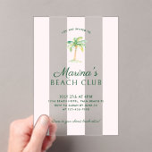 赤面ピンクカバナストライプビーチパーム誕生日 アクリル招待状 (インサイチュ (ポータブル))