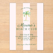 赤面ピンクカバナストライプビーチパーム誕生日 アクリル招待状 (正面)