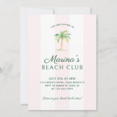 赤面ピンクカバナストライプビーチパーム誕生日 招待状 (正面)