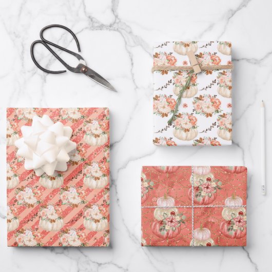 赤面ピンクカボチャ誕生日ベビーシャワーガール ラッピングペーパーシート (正面)