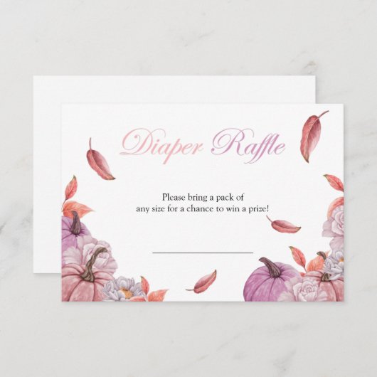 赤面ピンクカボチャ赤ちゃんシャワーおむつラッフルカード 招待状 (正面/裏面)