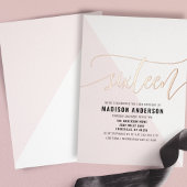 赤面ピンクカラーブロックスウィート16誕生日パーティー 箔招待状