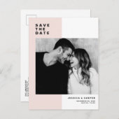 赤面ピンクカラーモダンブロックフォト日付の保存 案内ポストカード (正面/裏面)