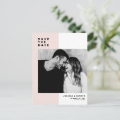 赤面ピンクカラーモダンブロックフォト日付の保存 案内ポストカード (スタンド正面)