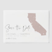 赤面ピンクカリフォルニアマップミニマリスト日付を保存 ベラム紙招待状 (正面)
