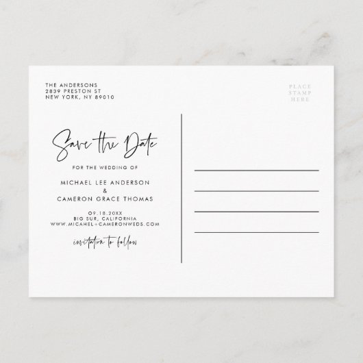 赤面ピンクカリフォルニア地図スクリプト日付を保存 案内ポストカード (裏面)