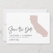 赤面ピンクカリフォルニア地図モダンミニマリストスクリプト セーブザデート (正面)