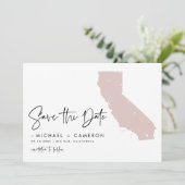 赤面ピンクカリフォルニア地図モダンミニマリストスクリプト セーブザデート (スタンド正面)