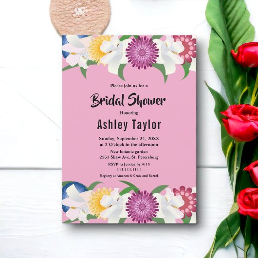 赤面ピンクカントリーモダンフローラブライダルシャワー 招待状
