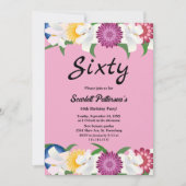 赤面ピンクカントリーモダンフローラ60誕生日 招待状 (正面)
