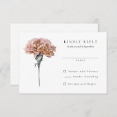 赤面ピンクカーネーション結婚式RSVP返信 出欠カード (正面/裏面)