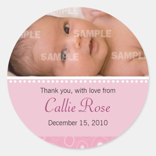 赤面ピンクガムドロップベビーメッセージ ラウンドシール (正面)