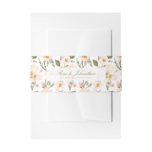 赤面ピンクガーデニア水彩花柄 招待状ベリーバンド (正面例)