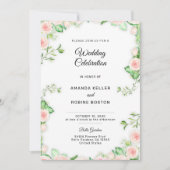 赤面ピンクガーデンバラ結婚式招待状 招待状 (正面)