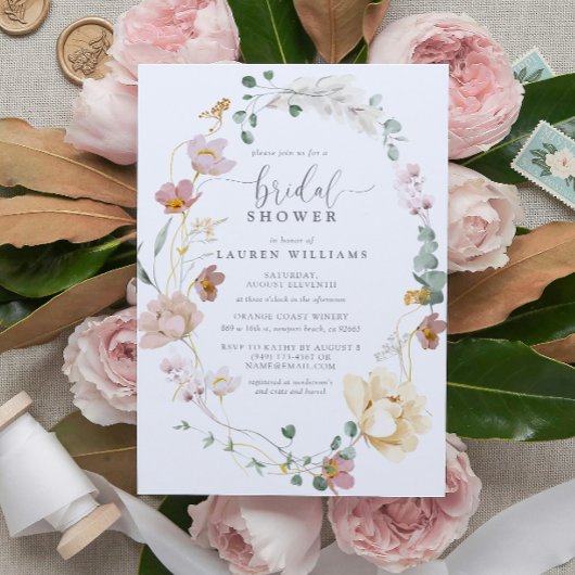 赤面ピンクガーデンフラワースクリプトブライダルシャワー 招待状