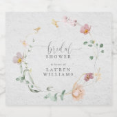 赤面ピンクガーデンフラワーズリースブライダルシャワー スパークリングワインラベル (シングルラベル)