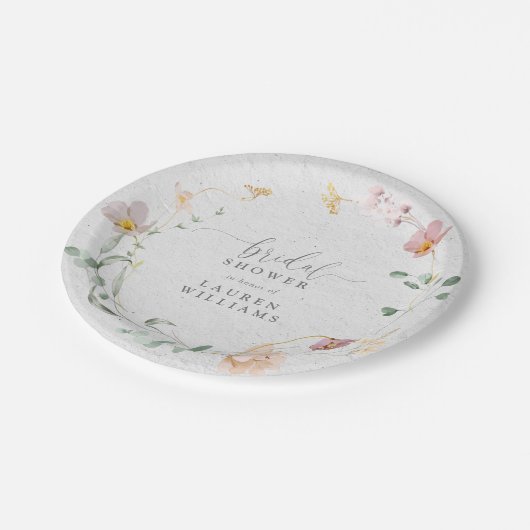 赤面ピンクガーデンフラワーズリースブライダルシャワー ペーパープレート (アングル)
