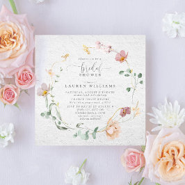 赤面ピンクガーデンフラワーズリースブライダルシャワー 招待状