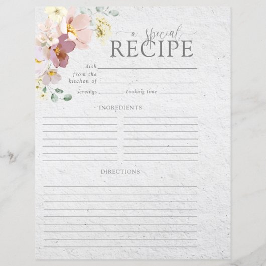 赤面ピンクガーデンフラワーブライダルシャワーレシピ (裏面)