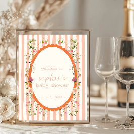 赤面ピンクガーデンリースベビーシャワーウェルカムサイン ポスター